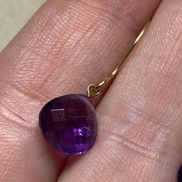 💛 NEW 14k Yellow Gold Bricolette Amethyst Drop Earrings - Picture 4 of 6